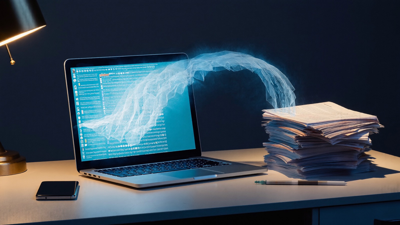 Documenti che fluiscono automaticamente verso un laptop