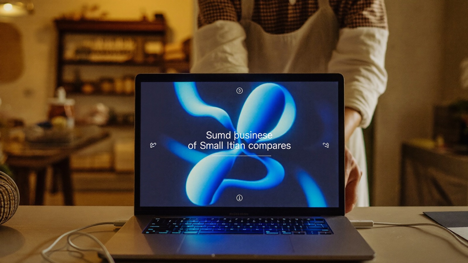 Titolare di una piccola impresa italiana al laptop nel suo laboratorio